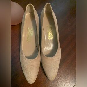 Ferragamo Beige 2 Inch  Block Heel SZ 8AAA